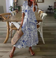 Printed Lace Boho Chic Long Dress with Ruffles