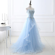 Princess Sweetheart Lace Tulle Sweep Train Appliques Lace Prom Dress