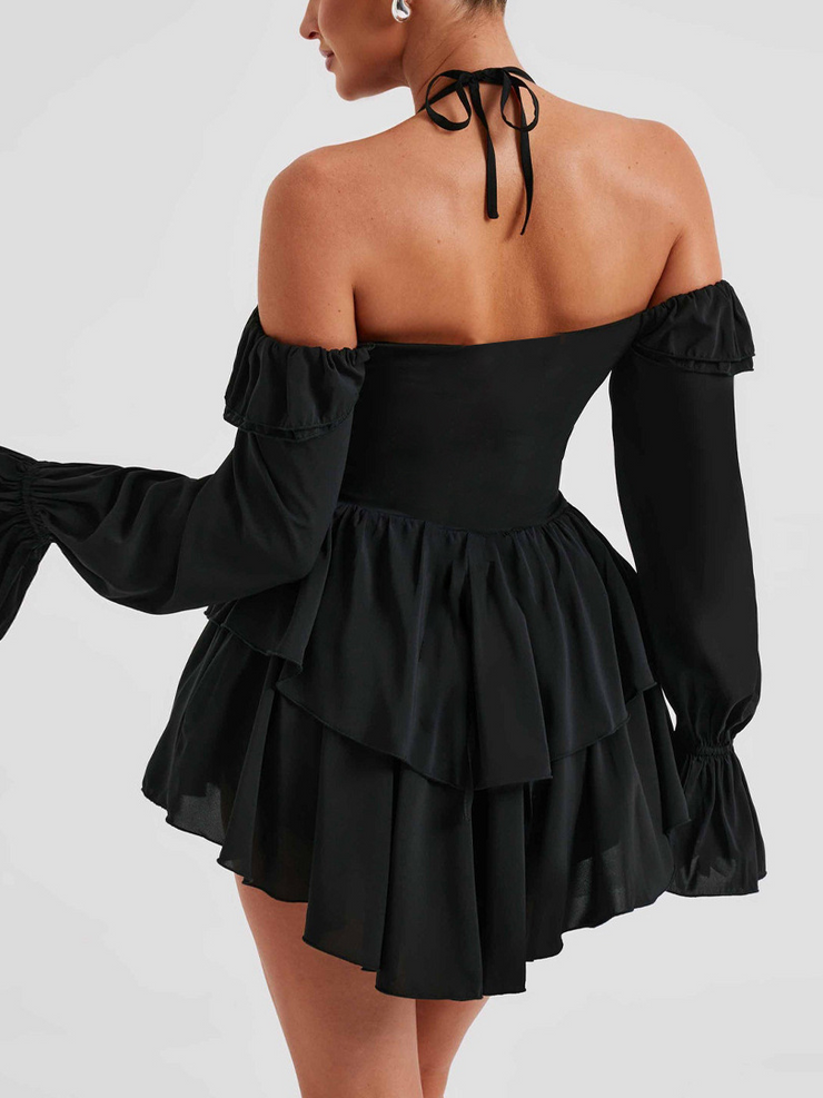 Halter Neck Ruffled Trim Mini Dress