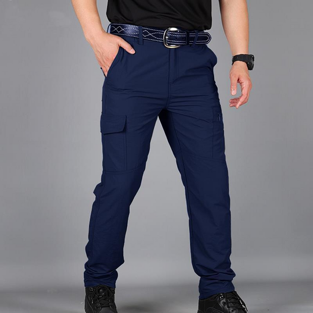 Plain Elastic Waist Multi Pocket Straight Leg Cargo Pants