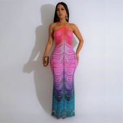 Rainbow Sleeveless Rhinestone Embellished Maxi Dress