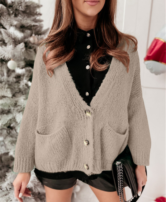 Casual Button Pocket Knitted Sweater