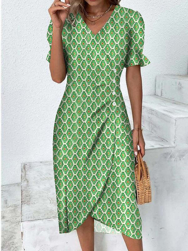 Floral V Neck Half Sleeves Casual Dress