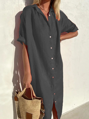 Casual Button Down Half Sleeves Shirt Dress