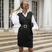 V-neck Vest Type Knitted Sweater Dress