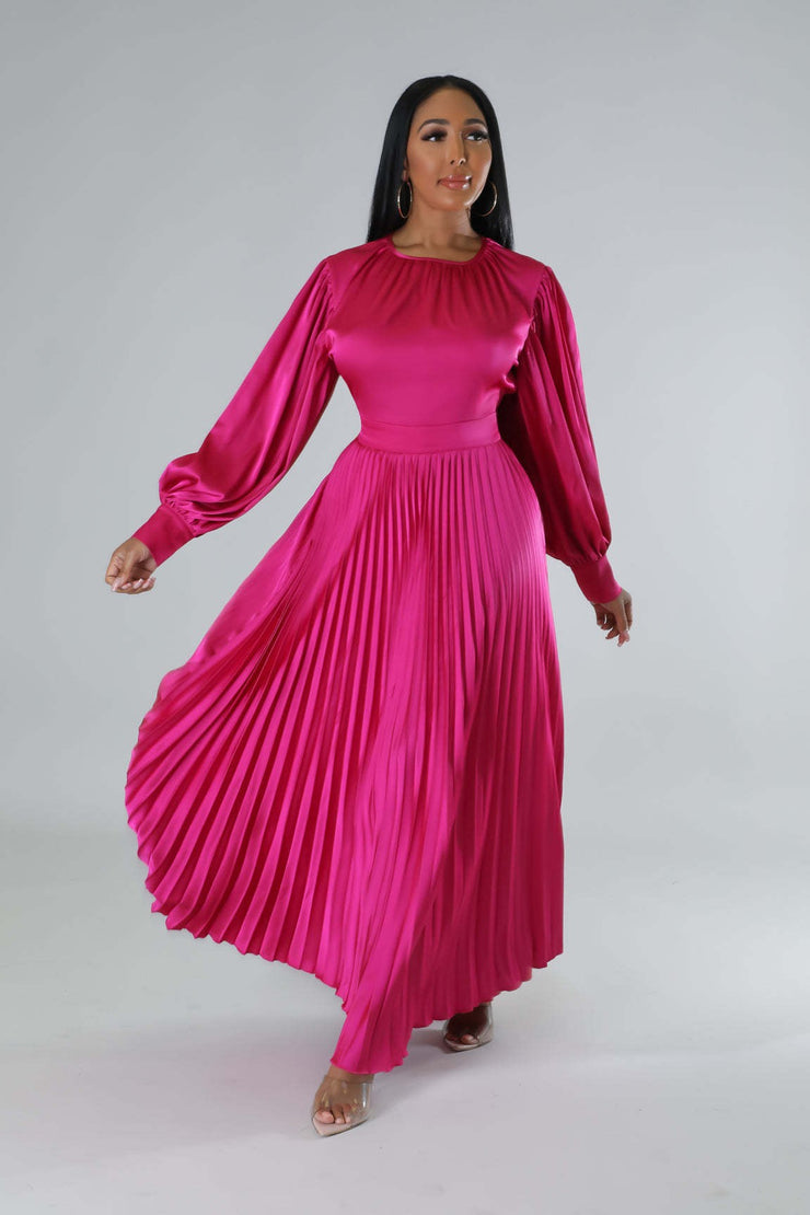 Pleated Round Neck Ankle-Length Pullover Winter Maxi Dress