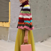 Flared Sleeves Multi-Colored Striped Lapel Jackets