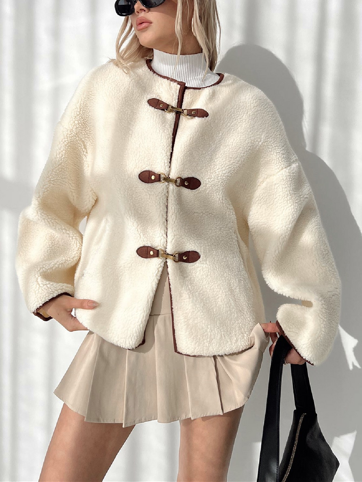 Round Neck Full Sleeves Teddy Coat