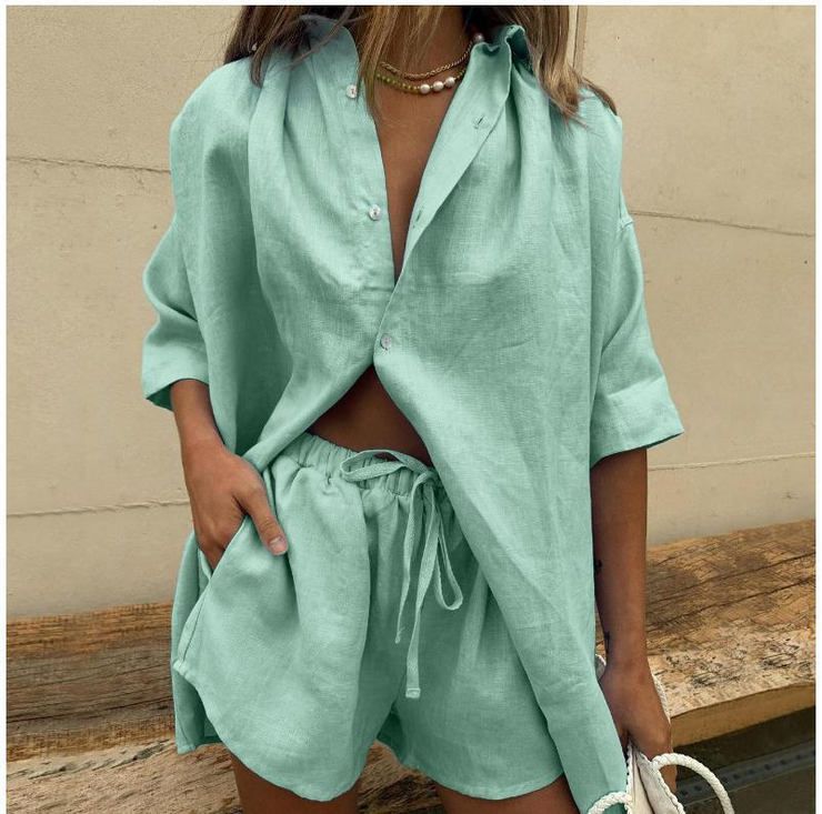 Casual 2 Piece Lounge Wear Shirt Short  Set