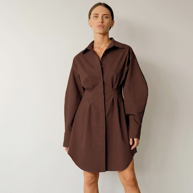 Simple Fold Pleated Detail Shirt Mini Dress