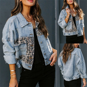 Long Sleeve Leopard Print Denim Jacket