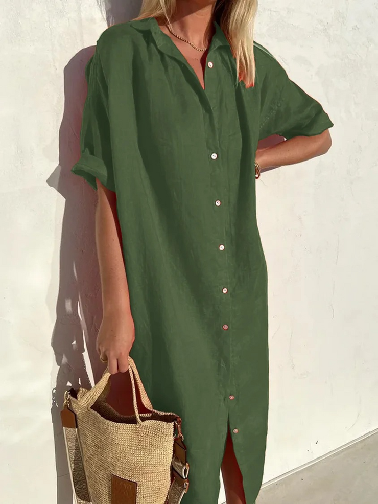 Casual Button Down Half Sleeves Shirt Dress