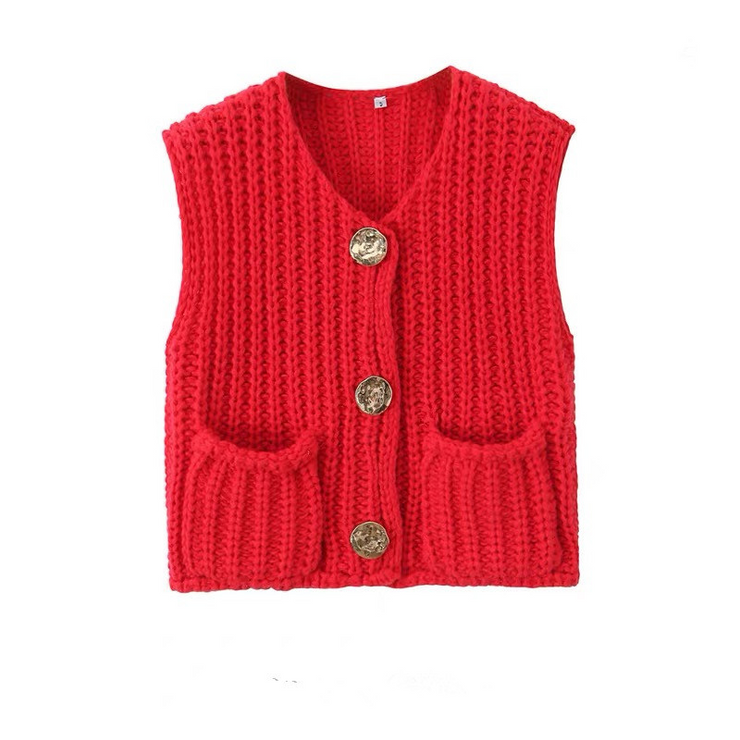 Solid Knit Button Up Vest