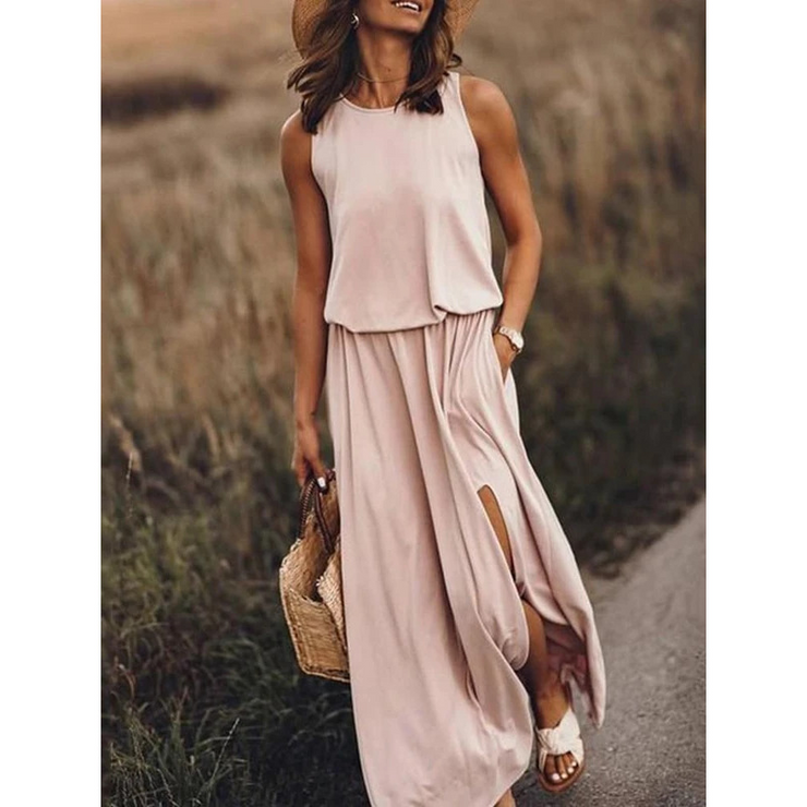 Round Neck Sleeveless Casual Maxi Dress