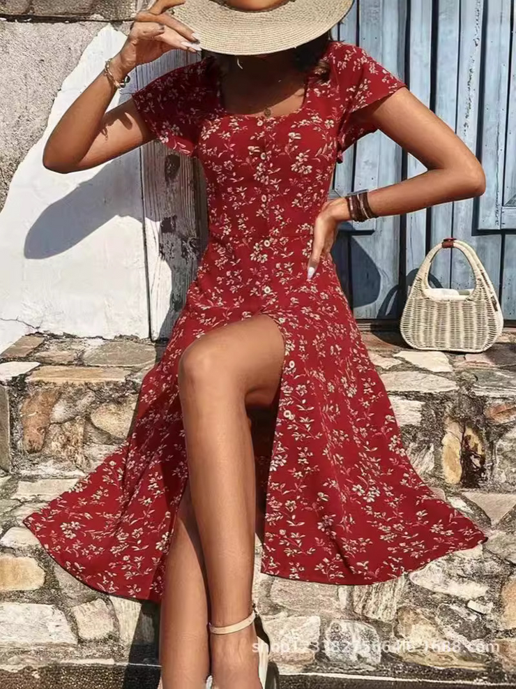 Floral Printed Square Neck Sleeveless Casual Dress