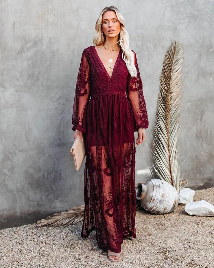 Boho Lace Tulle Maxi Dress