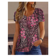 Loose V Neck Short Sleeves Floral Top