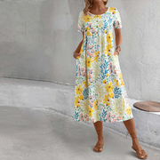 Yellow Floral Printed A-Line Casual Dress