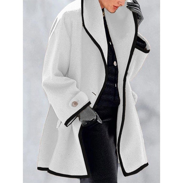 Women Lapel Wooleen Button Long Sleeve Shawl Collar Cardigan Coat