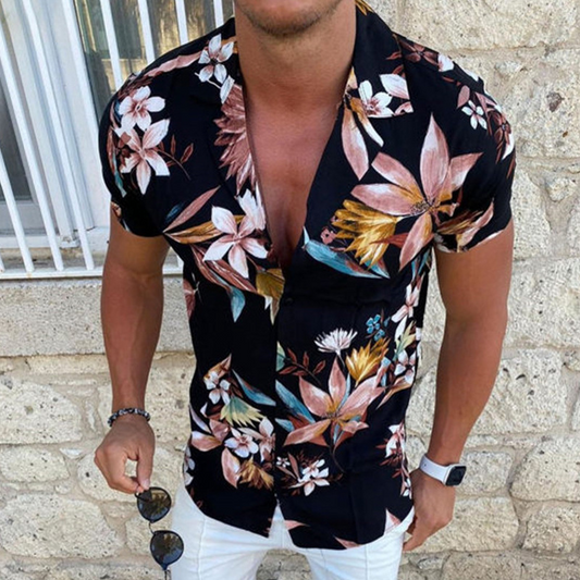 Floral Printed Button Down Short Sleeves Shirt