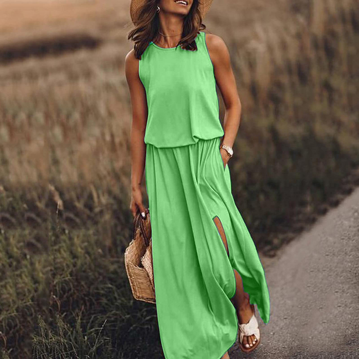 Round Neck Sleeveless Casual Maxi Dress