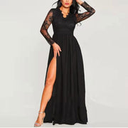 Black V-Neck Lace Embroidered Split Prom Dress