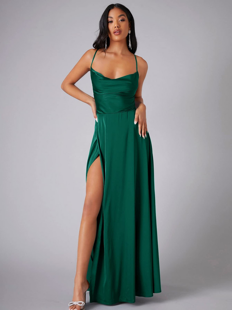 Satin A-Line Sleeveless Front Slit Prom Dress