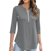 Zipper Split Neck Long Sleeve Shirt