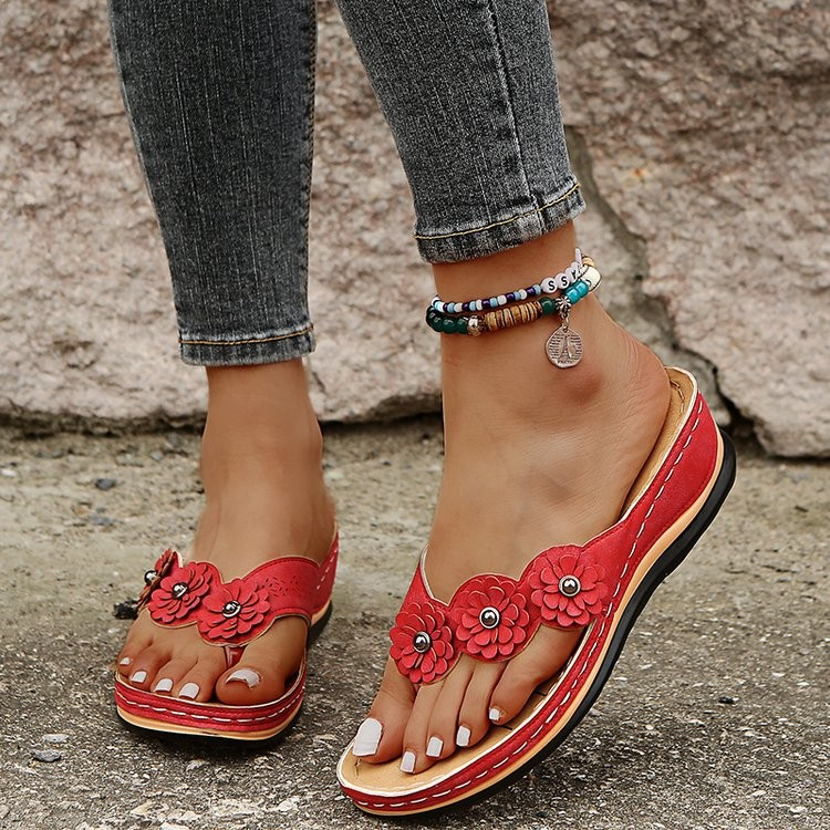 Vintage Casual Floral Wedge Flip Flops