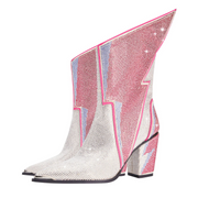 Calf Pointed Head Lightning Water Diamond Large Heel Short Boots