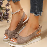 Bow Weave Fish Mouth Wedge Sandals