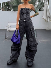 Strapless Sleeveless Denim Jumpsuit