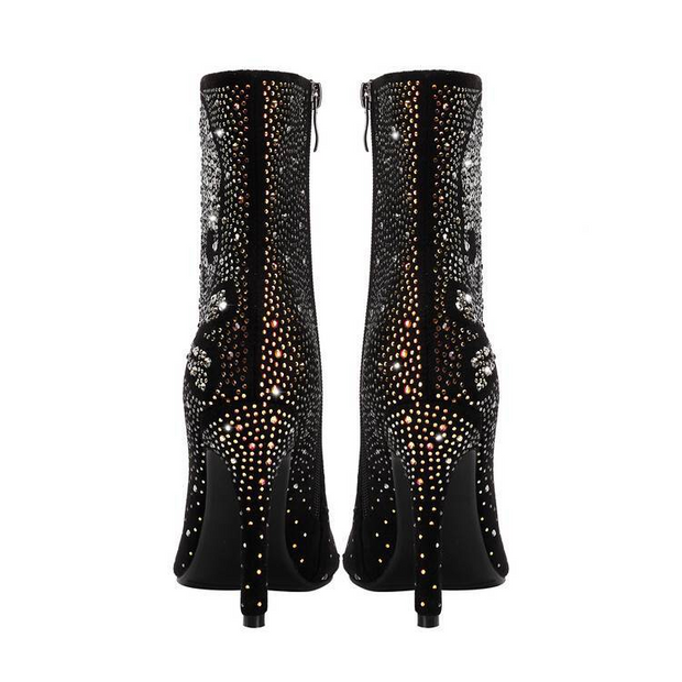 Pointed Toe Rhinestone Super High Heels Women's Short Boots