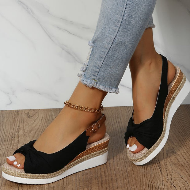 Bow Weave Fish Mouth Wedge Sandals