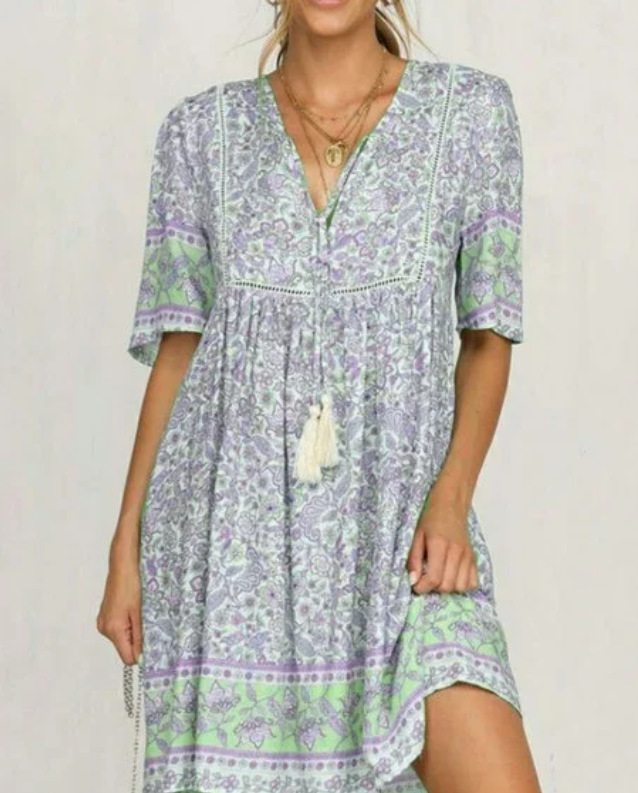 Floral Printed Half Sleeves Casual Dress