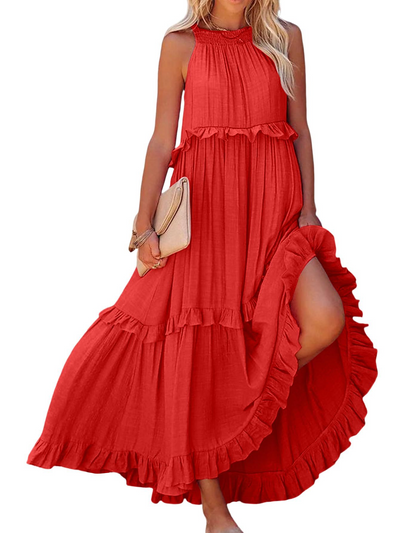 Ruffled Sleeveless Tiered Maxi Dress with Pockets main image 0