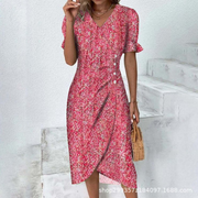 Floral V Neck Half Sleeves Casual Dress