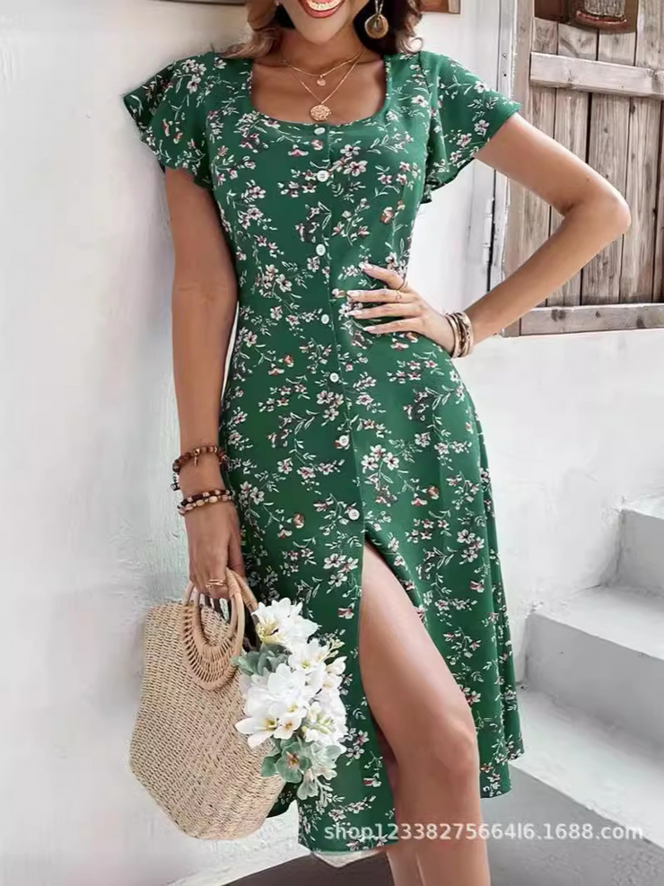 Floral Printed Square Neck Sleeveless Casual Dress