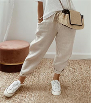 Casual Baggy Cotton Linen Cropped Plain Pant