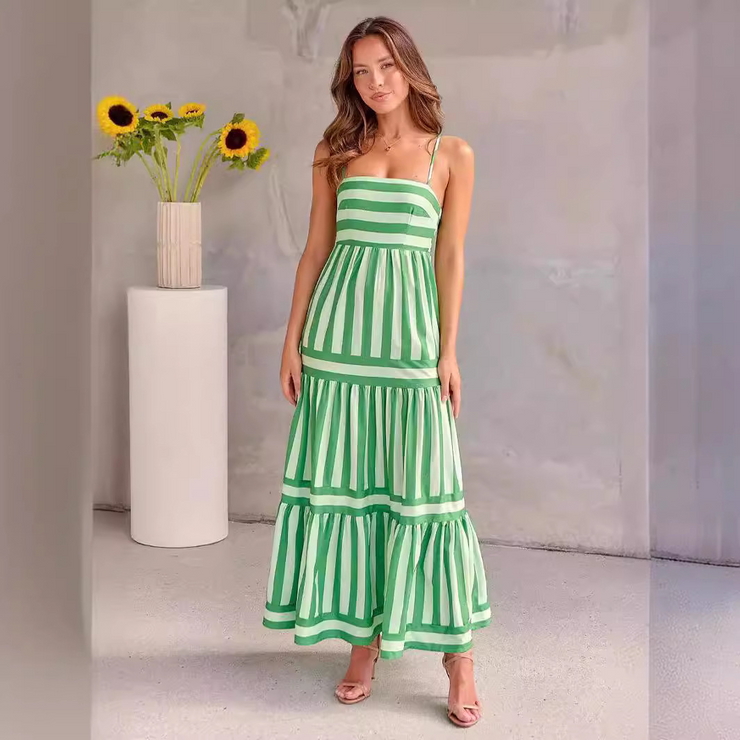 Colorblock Striped Spaghetti Strap Maxi Dress