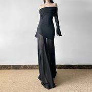 Elegant Slim Fit Bell Sleeves Pleated Maxi Dress