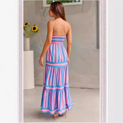 Colorblock Striped Spaghetti Strap Maxi Dress