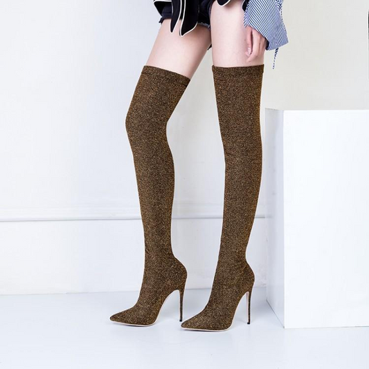 Pointed Toe Stiletto Heel Thigh-High Boots