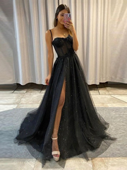 Spaghetti Strap Sleeveless Long Slit Prom Dress