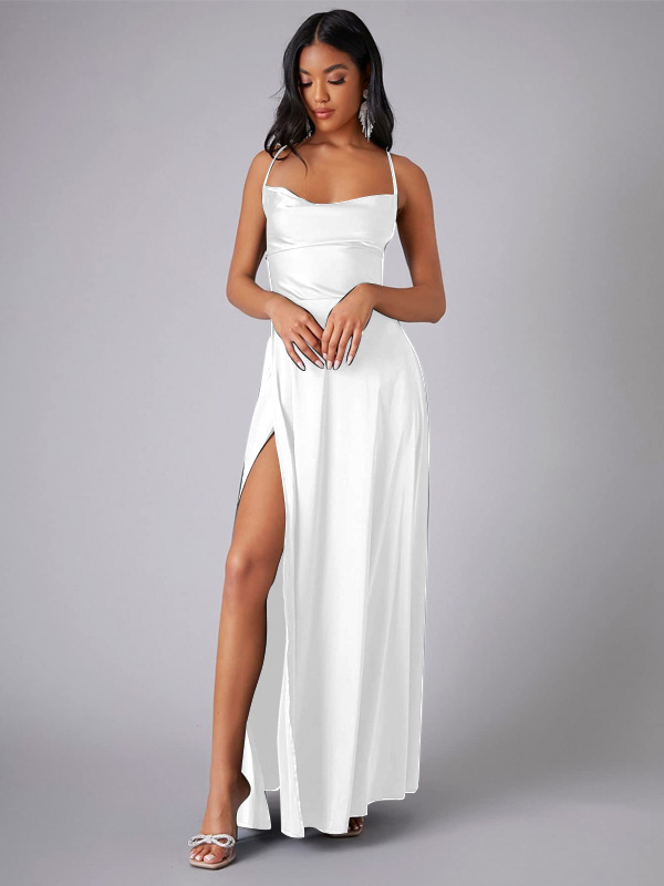 Satin A-Line Sleeveless Front Slit Prom Dress