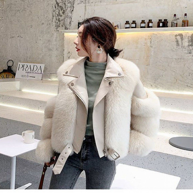 Long Sleeves Zipper Faux Fur Jacket