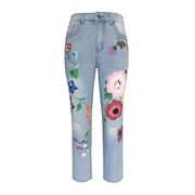 Casual Floral Printed Denim Jeans