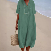 Casual V Neck Half Sleeves Long Dress