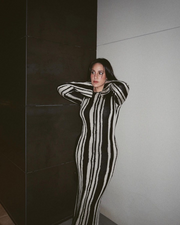 Striped Crew Neck Long Sleeve Maxi Dress