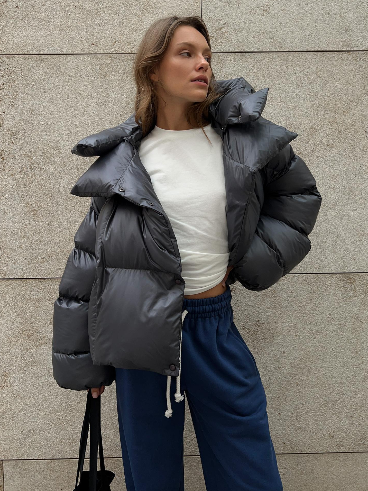 Hooded Collar Long Sleeves Puffer Coat